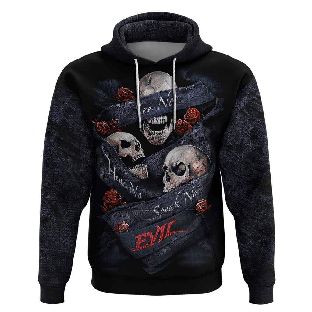 Skull Hoodie No See Evil Red Rose Jean - Wonder Print Shop