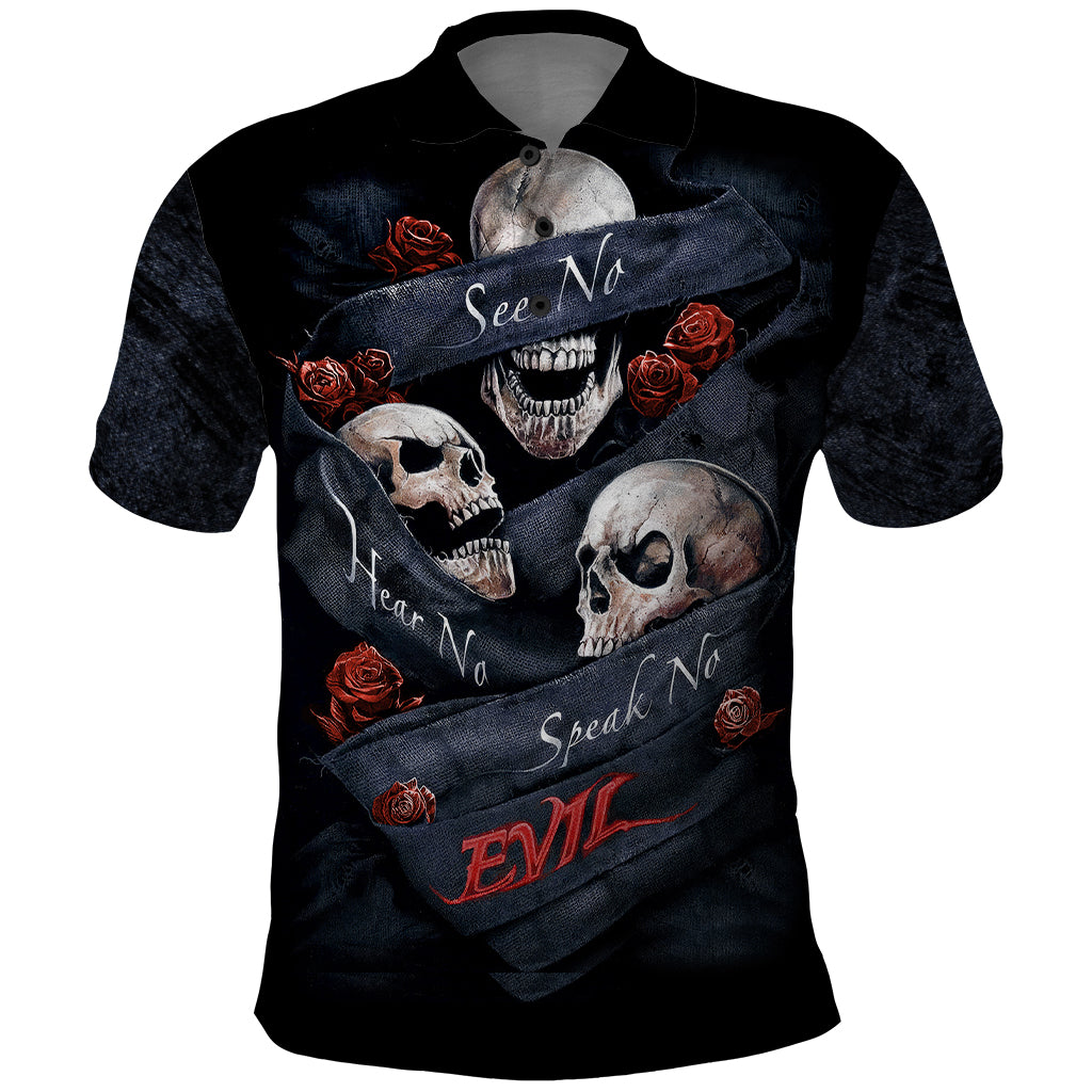 Skull Polo Shirt No See Evil Red Rose Jean - Wonder Print Shop