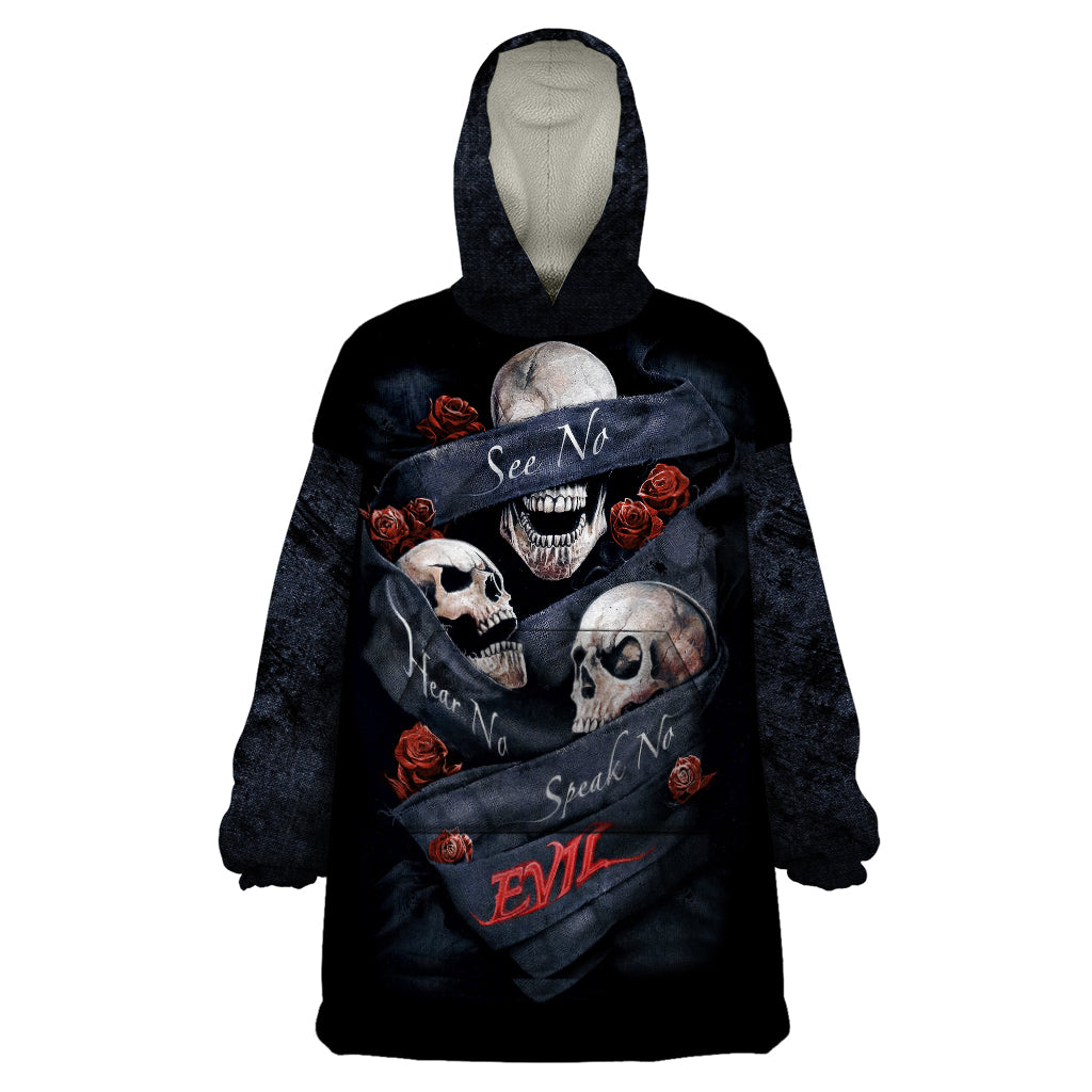 Skull Wearable Blanket Hoodie No See Evil Red Rose Jean DT01