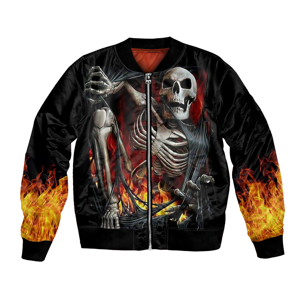 Skull Bomber Jacket Skeleton Ripped Inside Flame - Wonder Print Shop