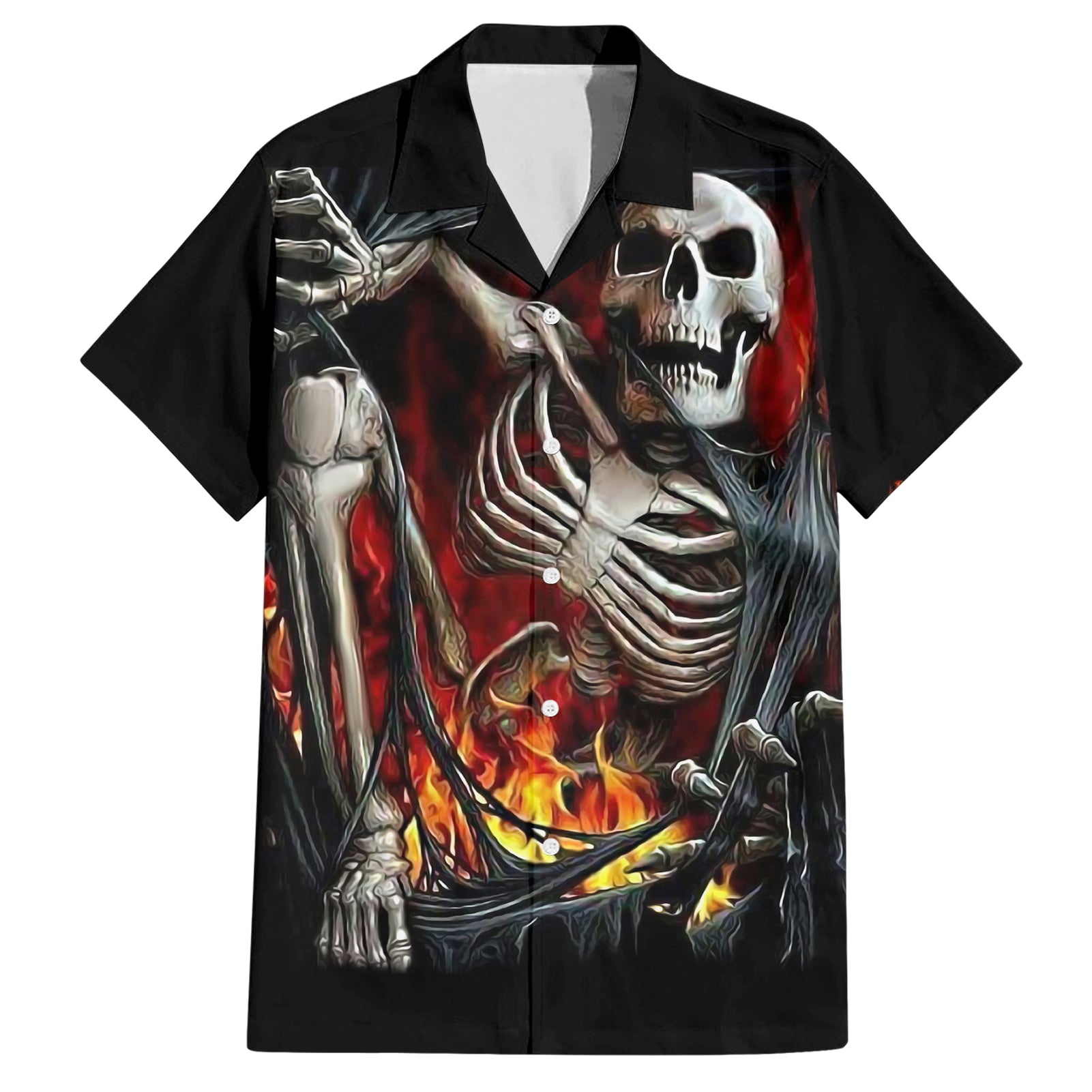 Skull Hawaiian Shirt Skeleton Ripped Inside Flame - Wonder Print Shop