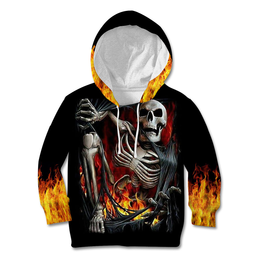 Skull Kid Hoodie Skeleton Ripped Inside Flame - Wonder Print Shop