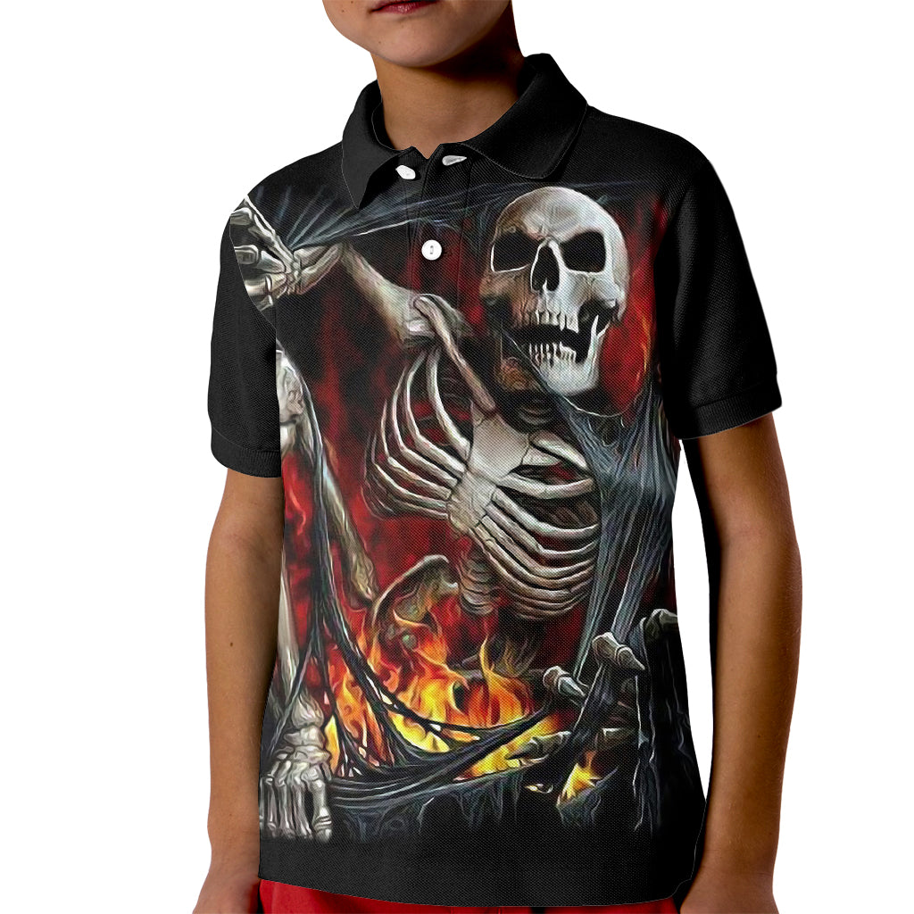 Skull Kid Polo Shirt Skeleton Ripped Inside Flame - Wonder Print Shop