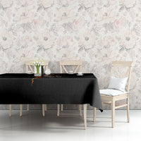 Black tablecloth with skull-and-flame print and torn-look detail