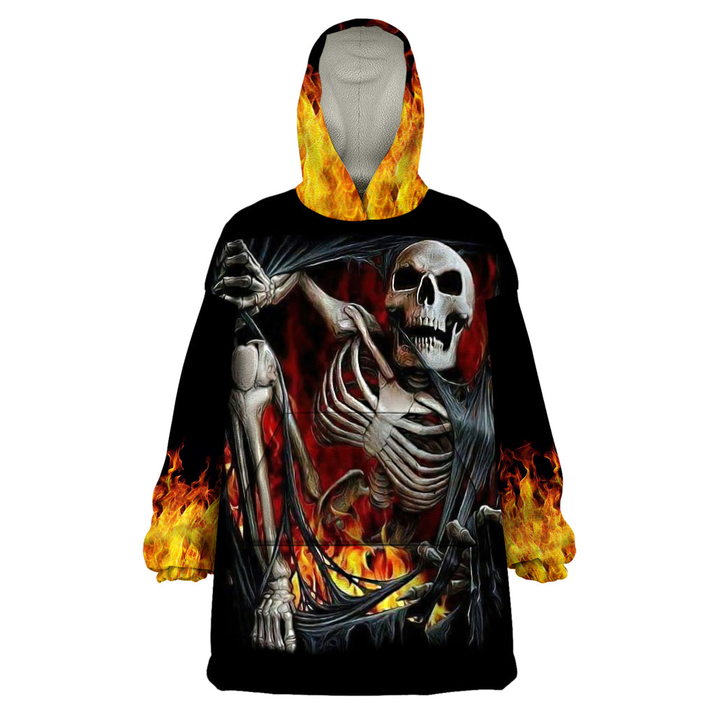 Skull Wearable Blanket Hoodie Skeleton Ripped Inside Flame DT01