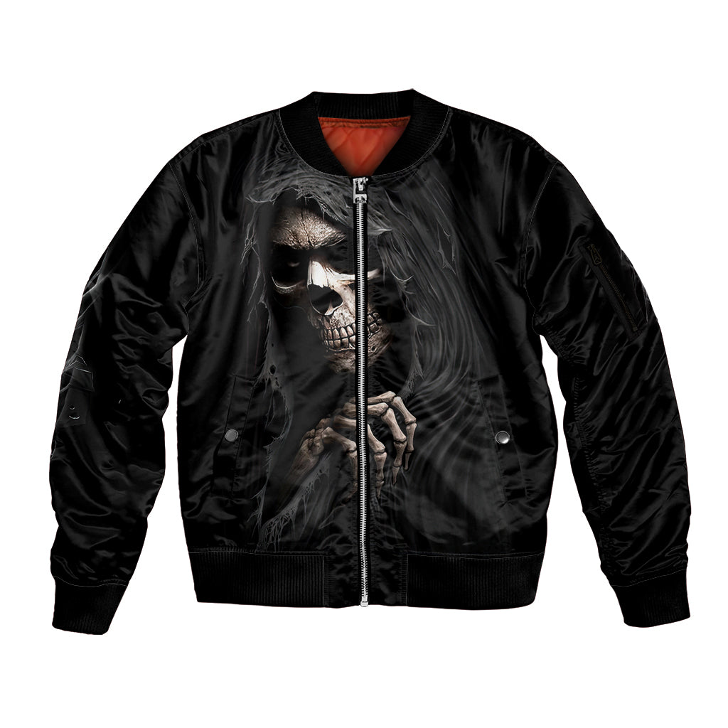 Skull Sleeve Zip Bomber Jacket Evil Skeleton Look Inside DT01