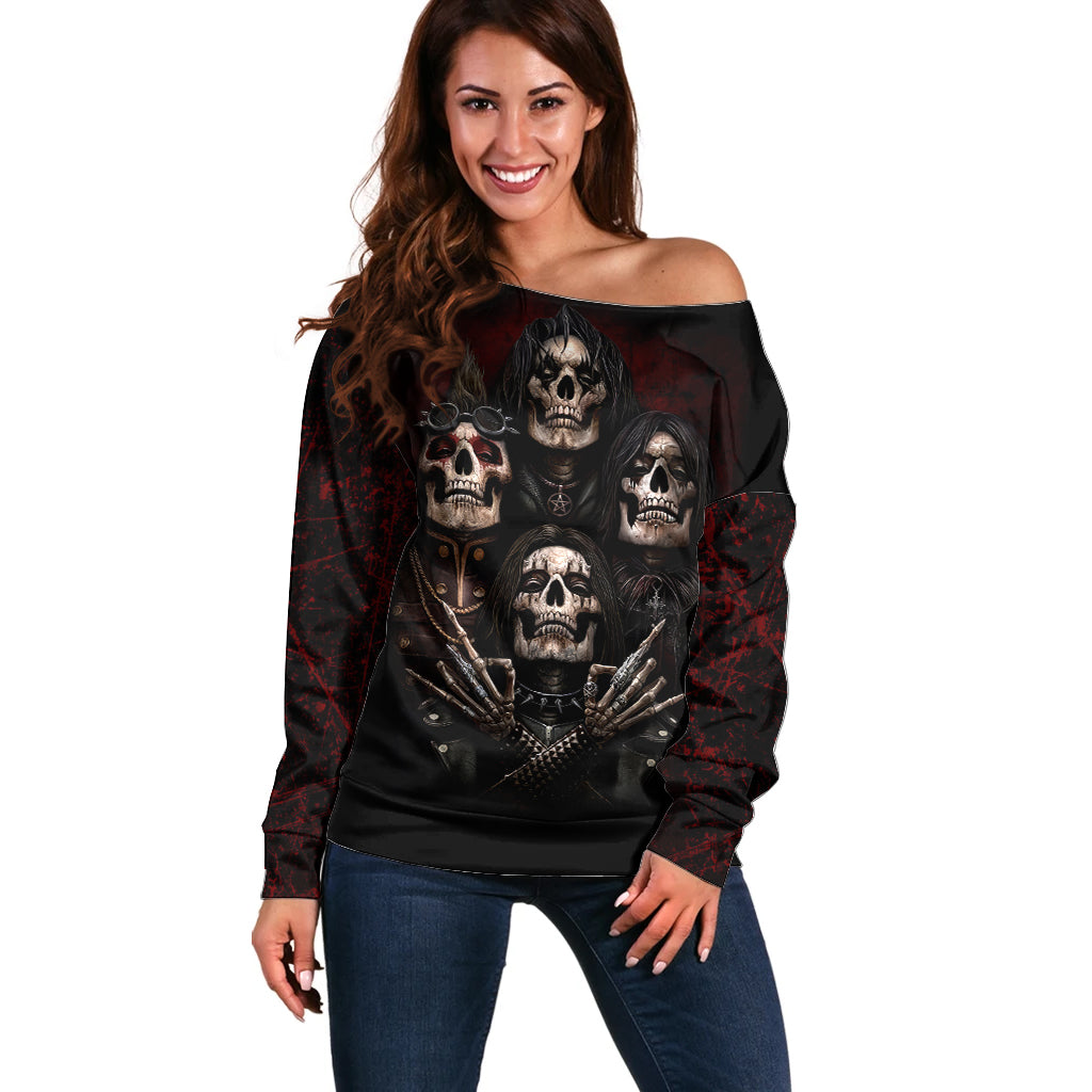 Skull Off Shoulder Sweater Boy Band Queen - Wonder Print Shop