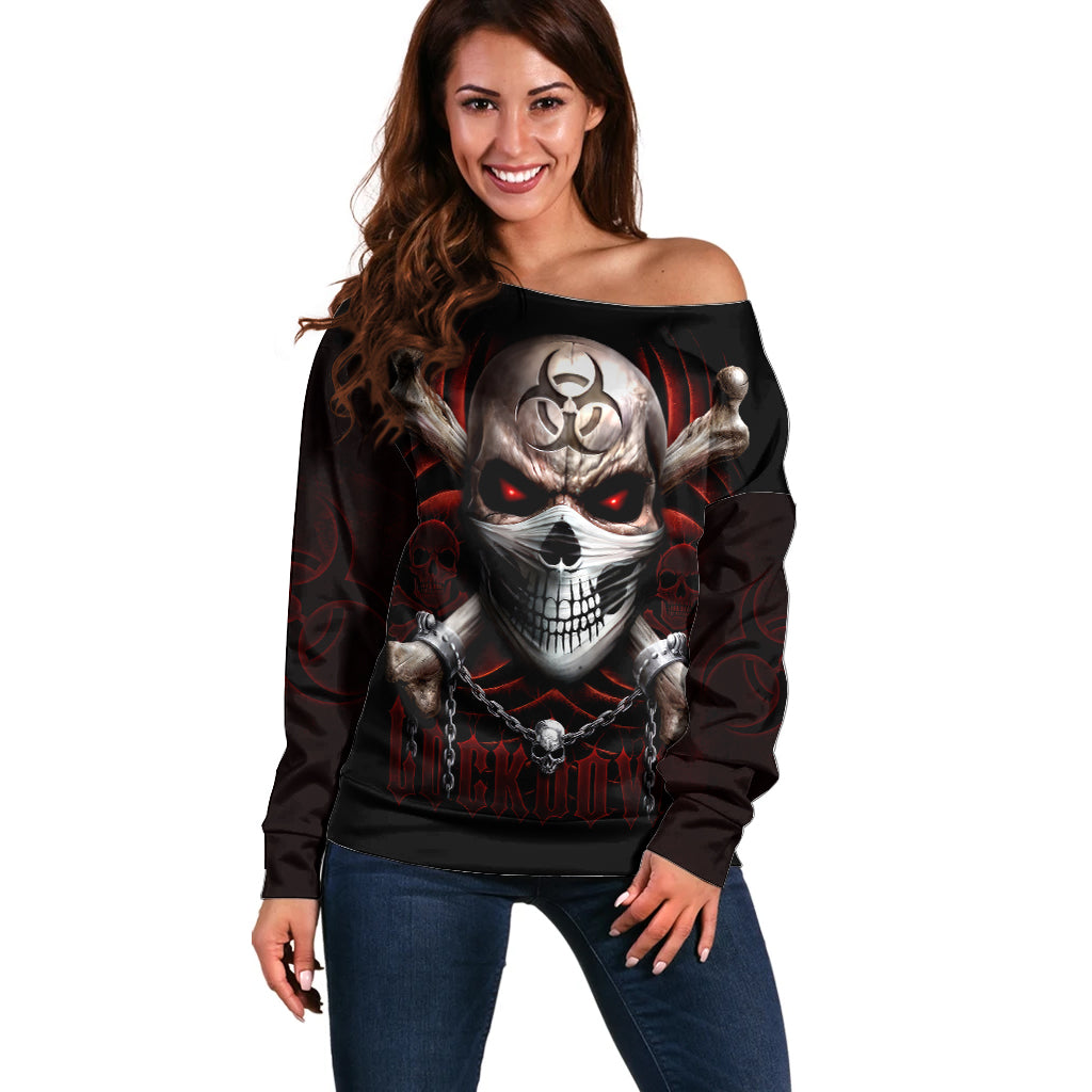 Skull Off Shoulder Sweater Blood Skull Survivor - Wonder Print Shop