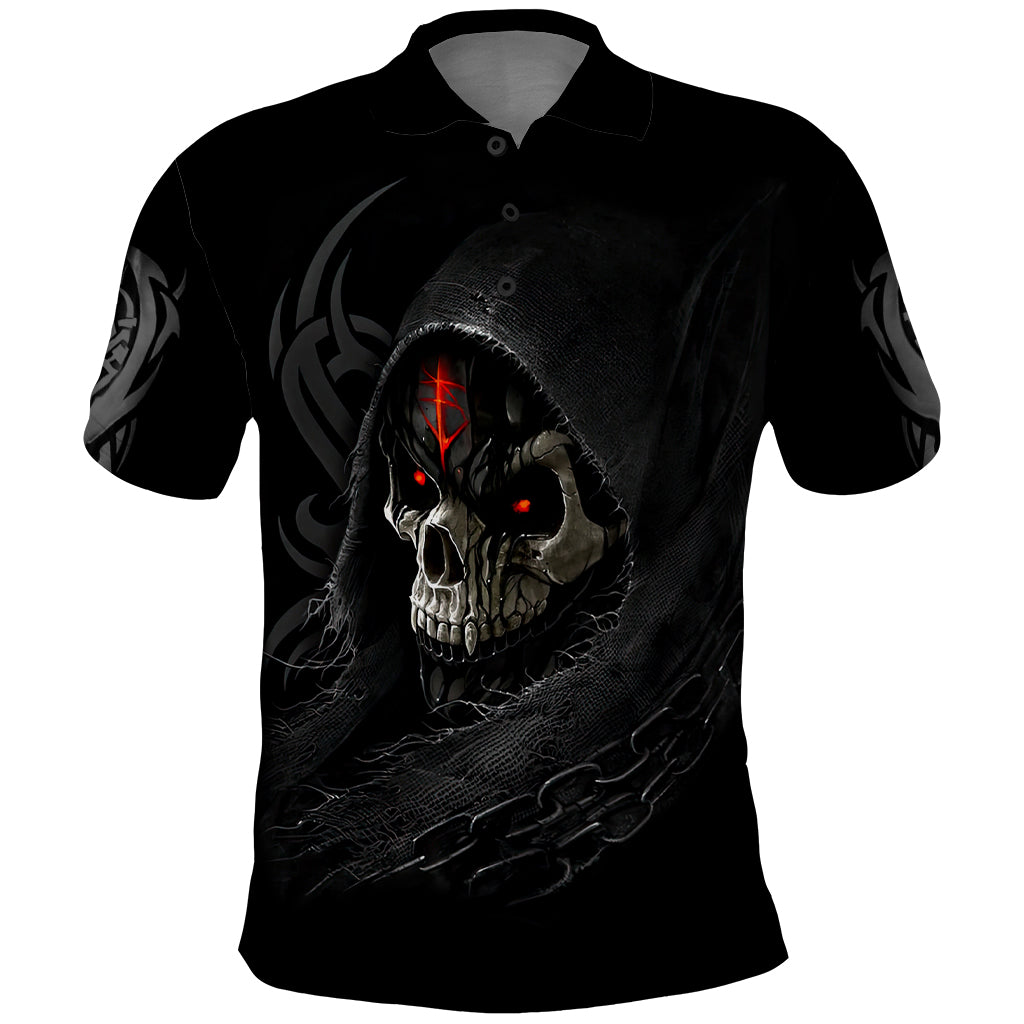 Skull Polo Shirt Black Reaper - Wonder Print Shop