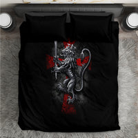 Black gothic duvet cover set with skull knight graphic, red accents and two pillowcases