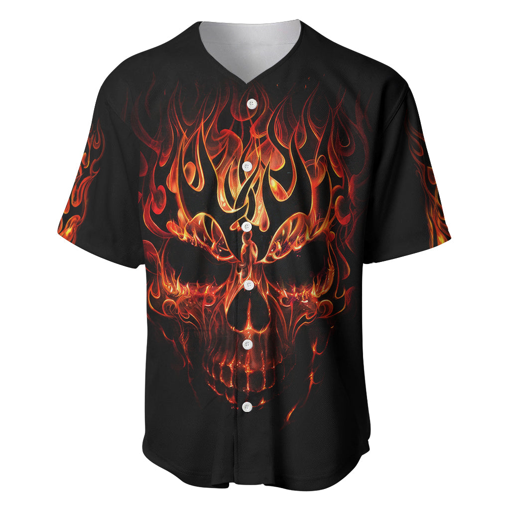 Skull Baseball Jersey Fire Skull Tattoo Scream - Wonder Print Shop