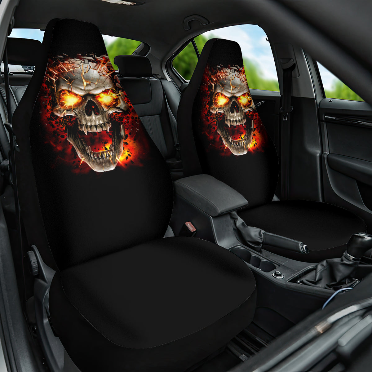 Skull Car Seat Cover Fire Skull Tattoo Scream - Wonder Print Shop