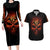 Skull Couples Matching Long Sleeve Bodycon Dress and Hawaiian Shirt Fire Skull Tattoo Scream - Wonder Print Shop