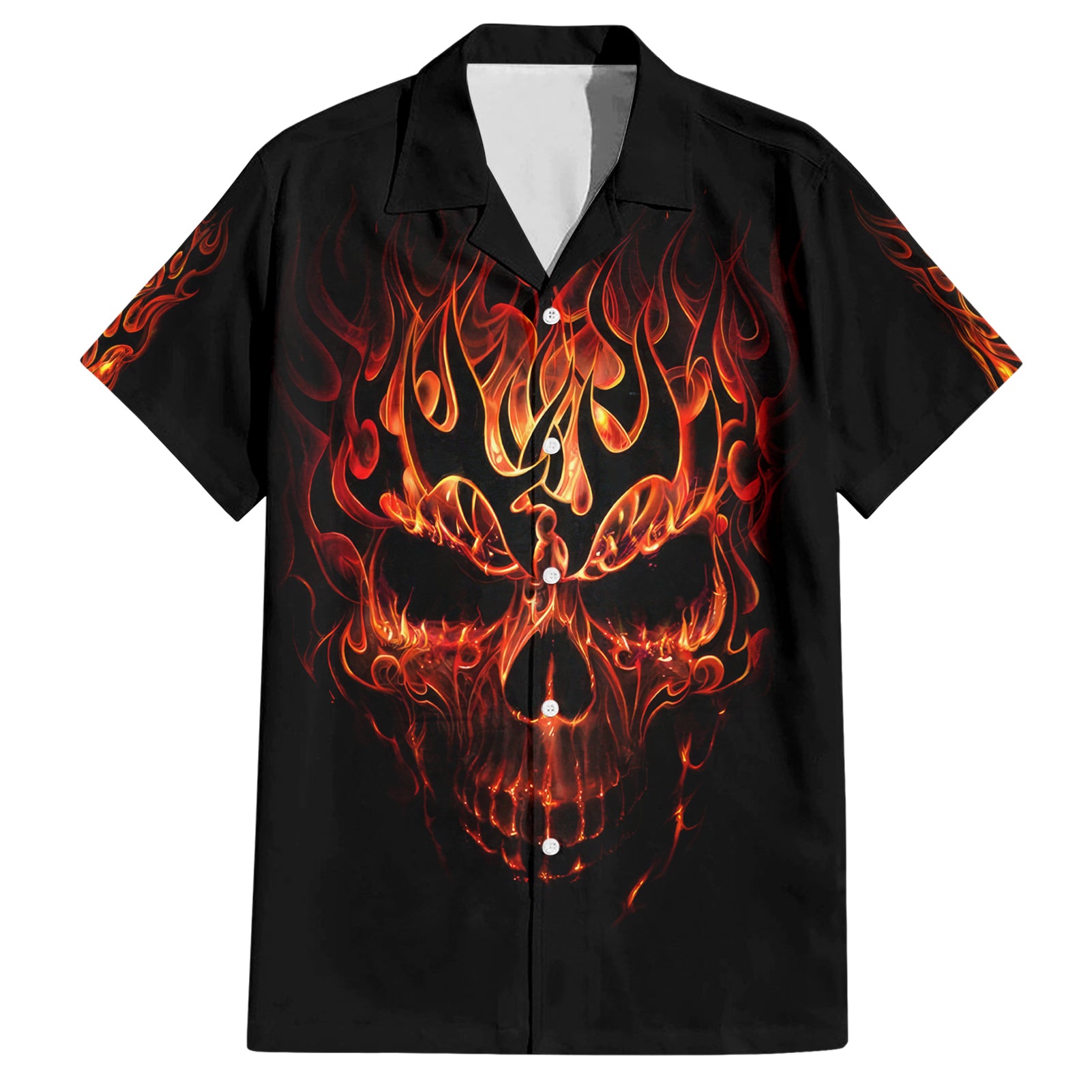 Skull Hawaiian Shirt Fire Skull Tattoo Scream - Wonder Print Shop