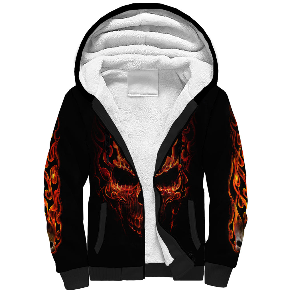 Skull Sherpa Hoodie Fire Skull Tattoo Scream DT01