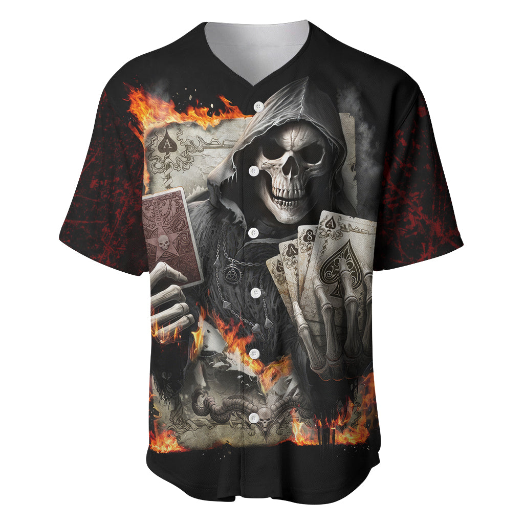 Skull Baseball Jersey Gambling Death Fire - Wonder Print Shop