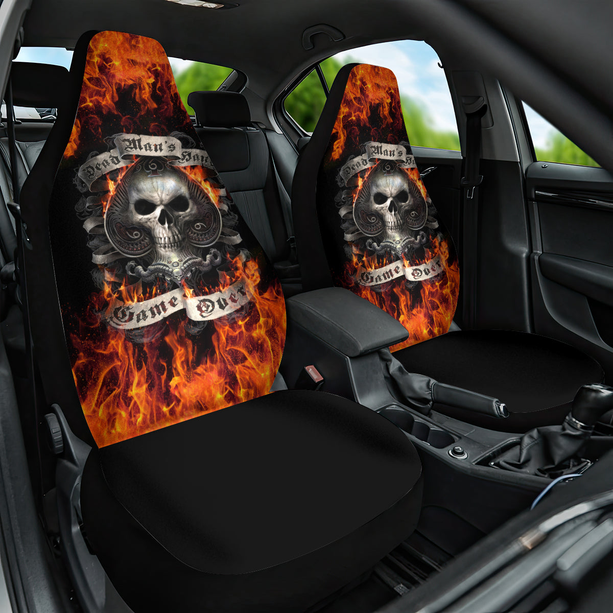 Skull Car Seat Cover Gambling Death Fire - Wonder Print Shop