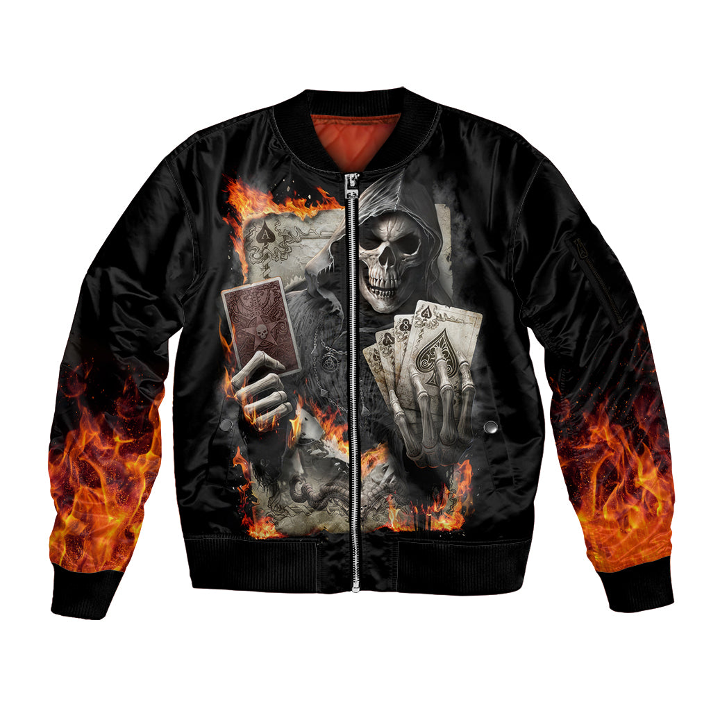 Skull Sleeve Zip Bomber Jacket Gambling Death Fire DT01