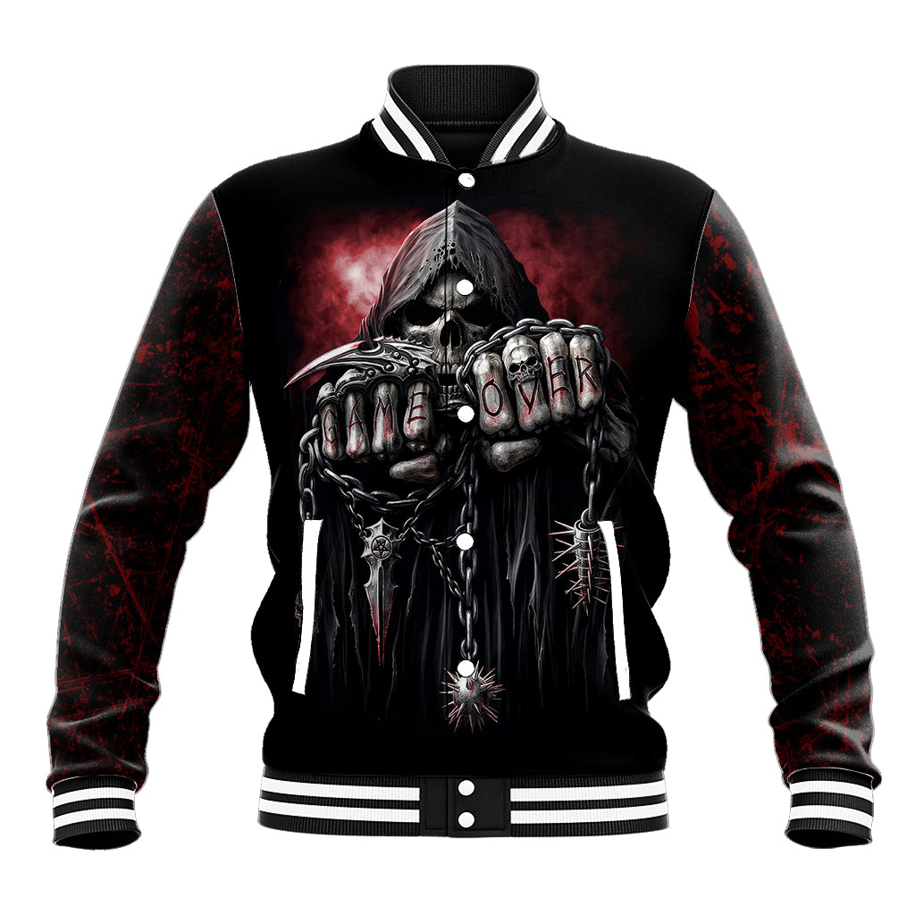 Skull Baseball Jacket Death Skull Game Over - Wonder Print Shop