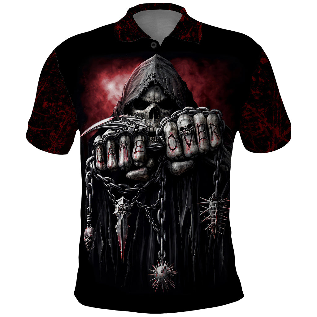 Skull Polo Shirt Death Skull Game Over - Wonder Print Shop