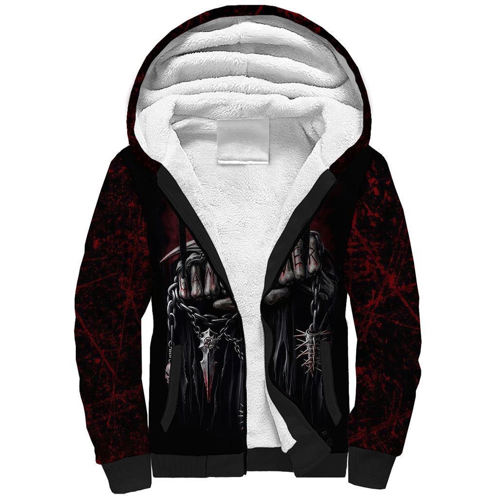 Skull Sherpa Hoodie Death Skull Game Over DT01