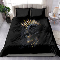Black duvet set featuring gold skull with crown and spiked halo