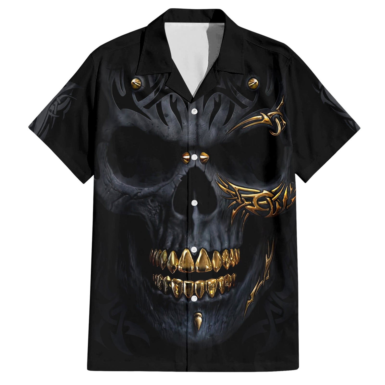 Skull Hawaiian Shirt Golden Skull Gangster - Wonder Print Shop