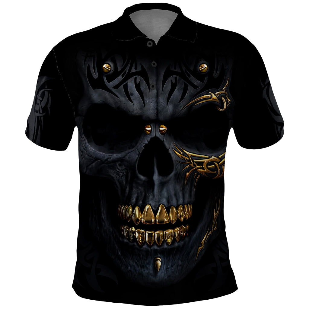 Skull Polo Shirt Golden Skull Gangster - Wonder Print Shop