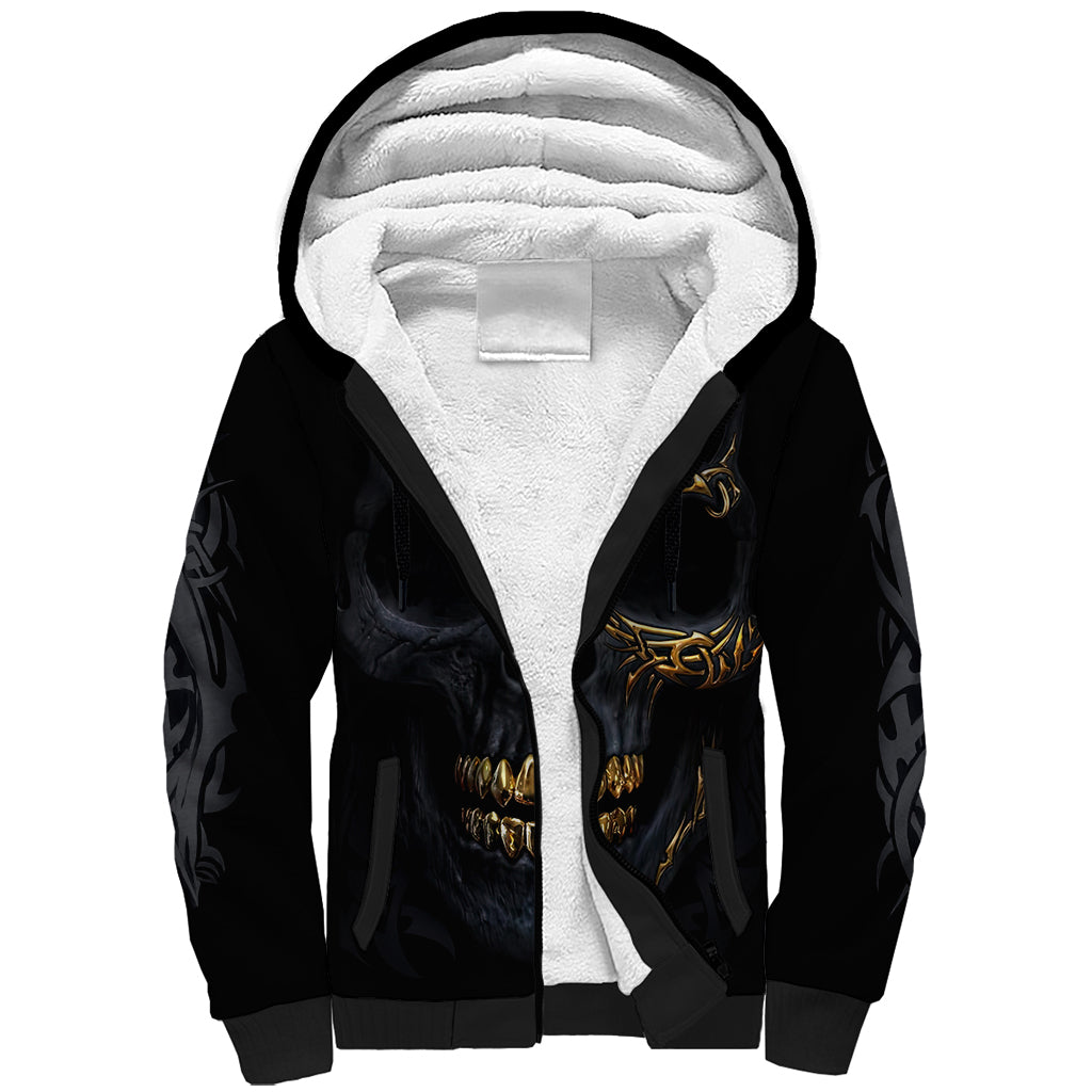 Skull Sherpa Hoodie Golden Skull Gangster DT01