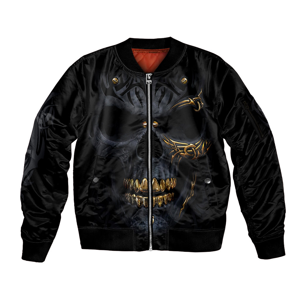 Skull Sleeve Zip Bomber Jacket Golden Skull Gangster DT01