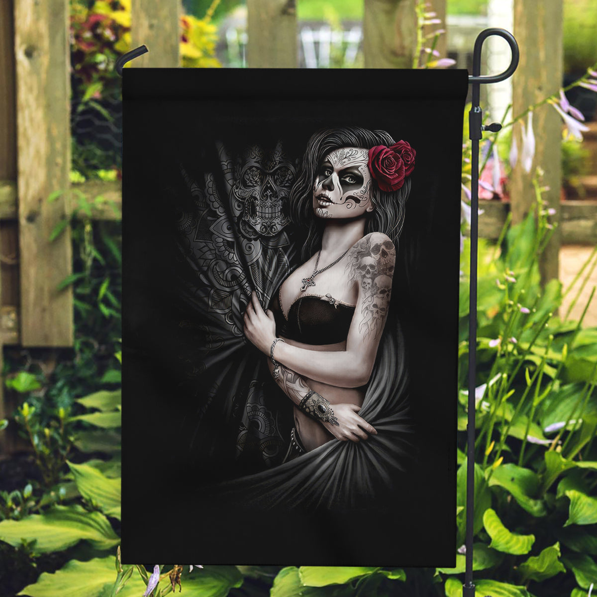 skull-garden-flag-girl-day-of-the-dead