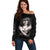 Skull Off Shoulder Sweater Girl Day Of The Dead - Wonder Print Shop