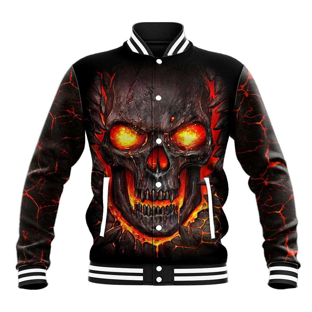 Skull Baseball Jacket Flame Skull Lava Inside - Wonder Print Shop