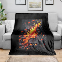 Black skull flame blanket with fiery orange and red graphics, lava-style skull face