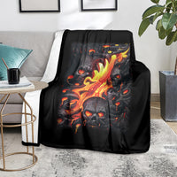 Black skull flame throw blanket with lava-style flaming faces and flames
