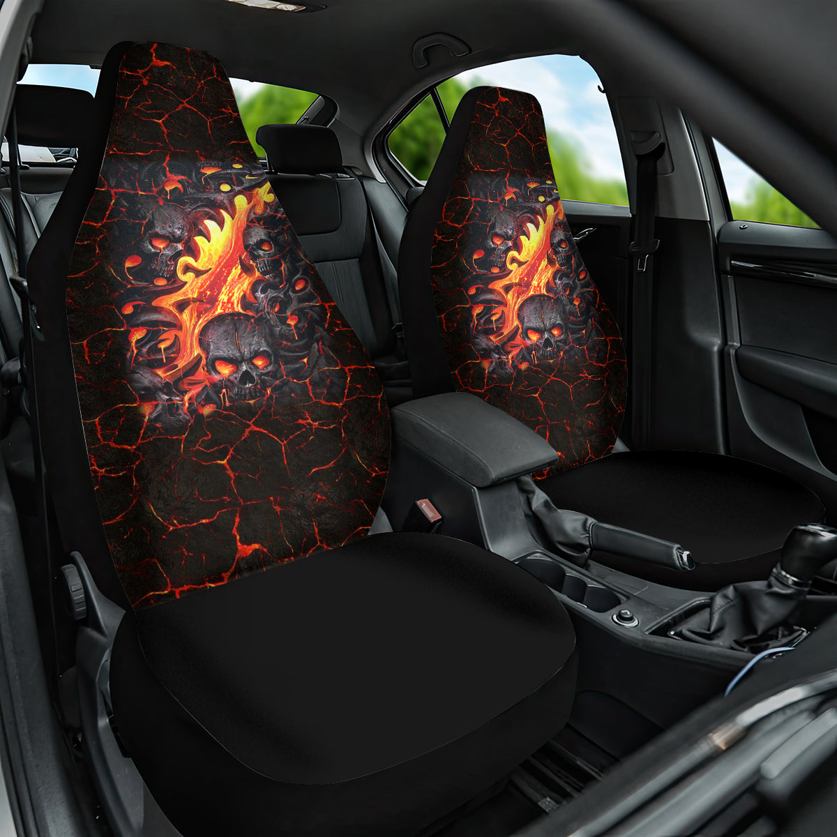 Skull Car Seat Cover Flame Skull Lava Inside - Wonder Print Shop