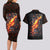 Skull Couples Matching Long Sleeve Bodycon Dress and Hawaiian Shirt Flame Skull Lava Inside - Wonder Print Shop