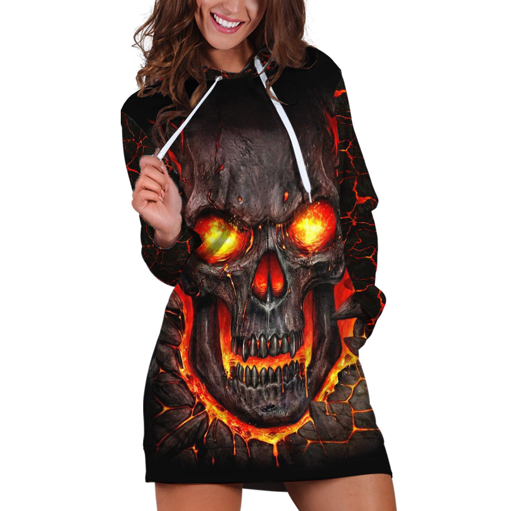 Skull Hoodie Dress Flame Skull Lava Inside - Wonder Print Shop