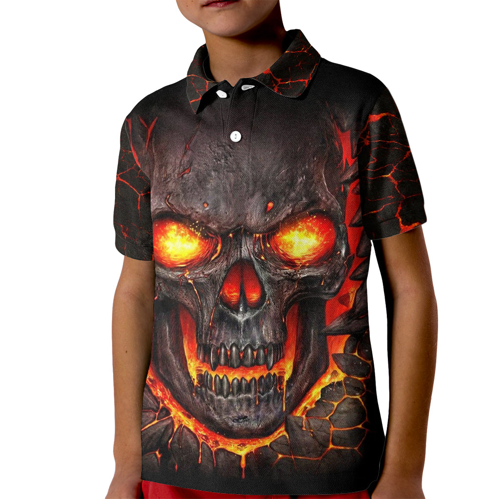 Skull Kid Polo Shirt Flame Skull Lava Inside - Wonder Print Shop