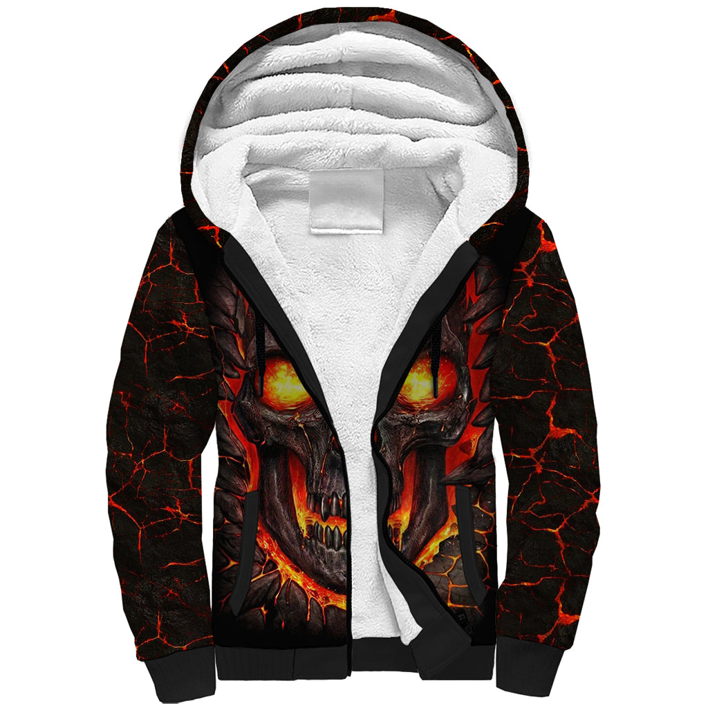 Skull Sherpa Hoodie Flame Skull Lava Inside DT01