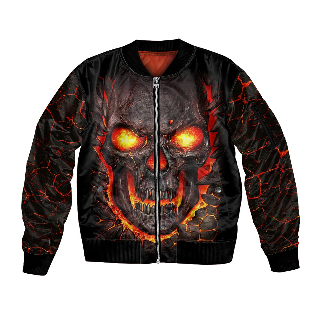 Skull Sleeve Zip Bomber Jacket Flame Skull Lava Inside DT01