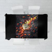 Black skull flame tablecloth with fiery lava skull print, rectangular top cover