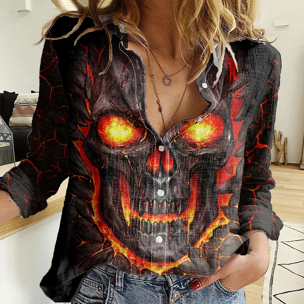 Skull Women Casual Shirt Flame Skull Lava Inside DT01