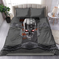 Black and gray skull bedding set with metal skull face and star patch, two pillows