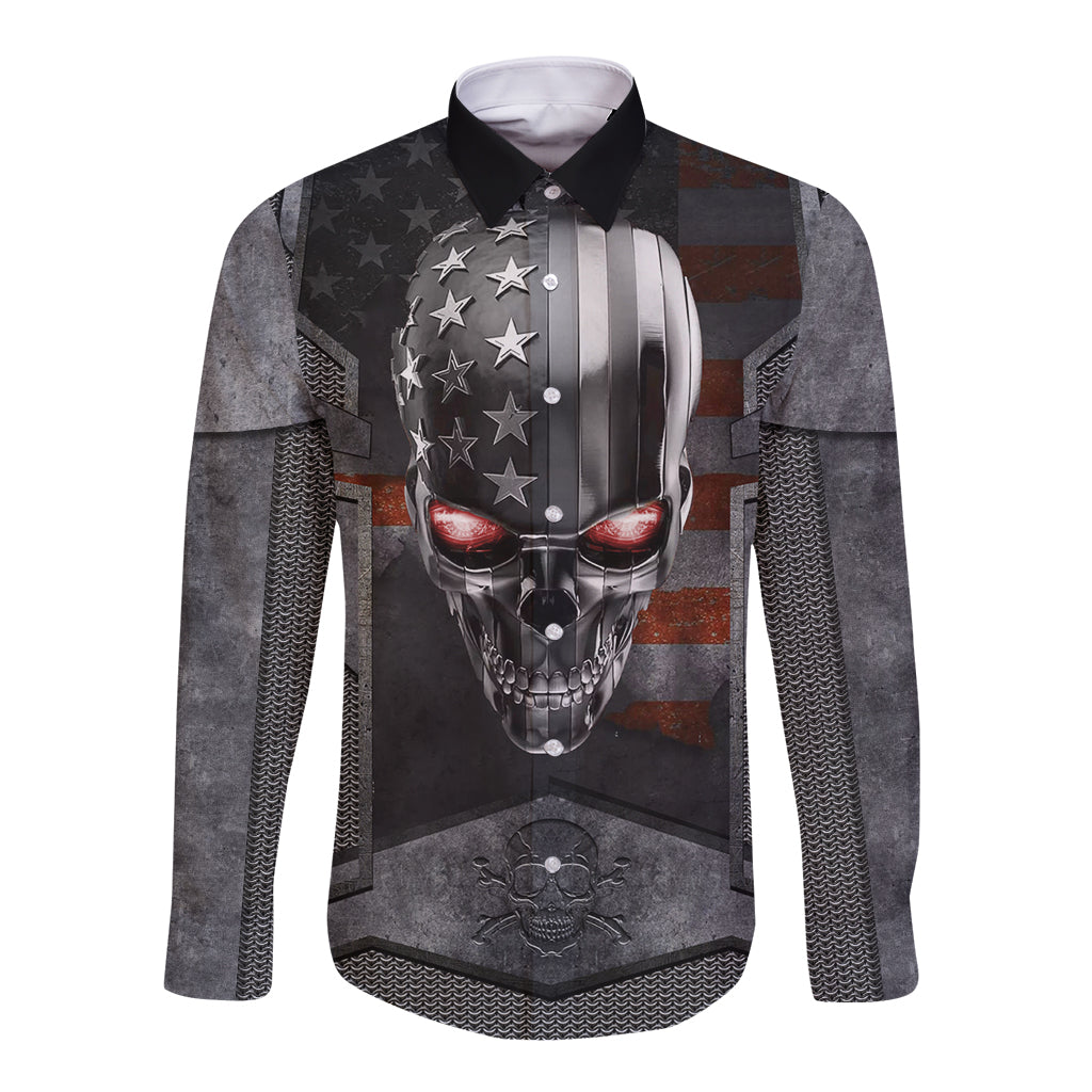 Skull Long Sleeve Button Shirt Metal Head Skull American - Wonder Print Shop