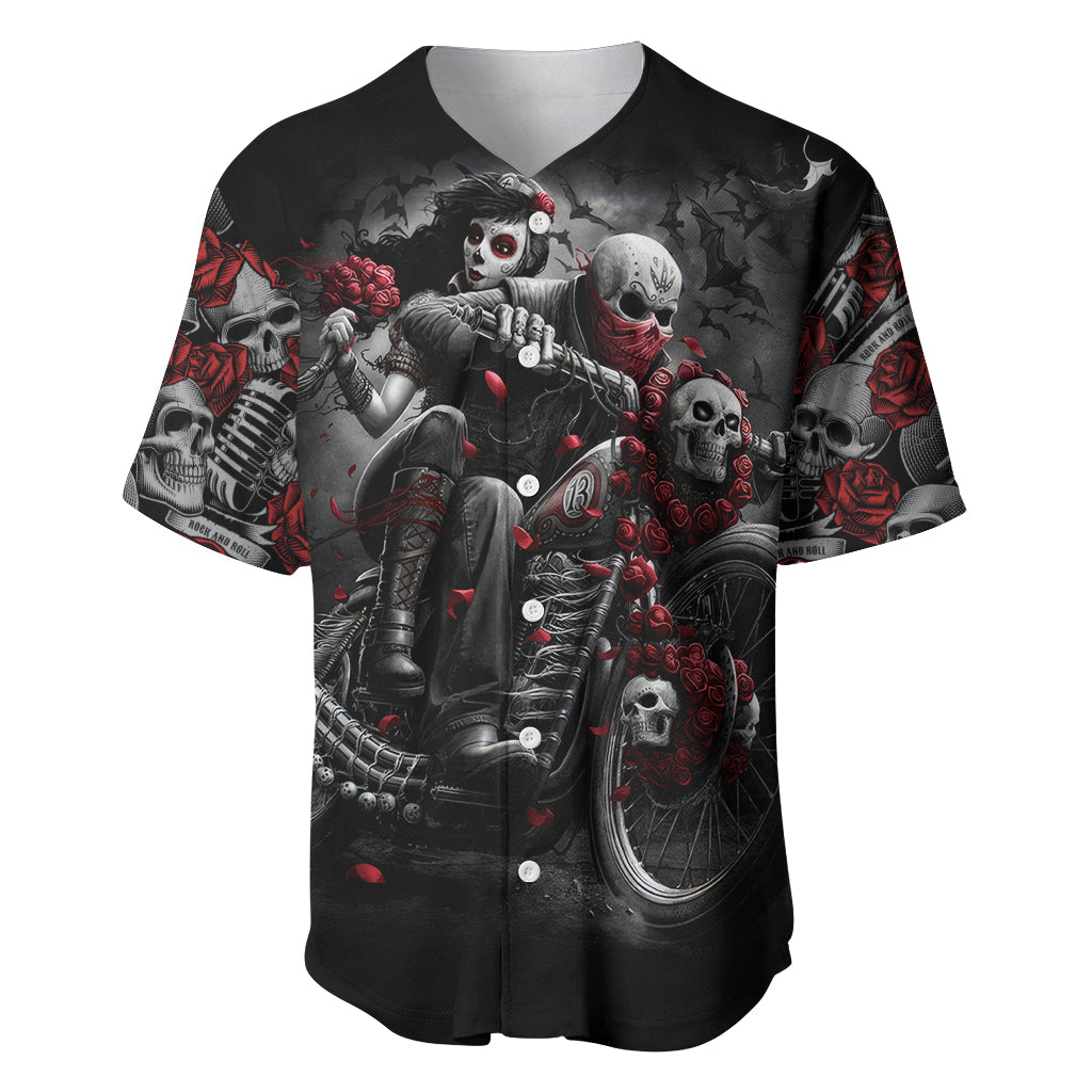 Skull Baseball Jersey Riding Motocycle Girl Rose - Wonder Print Shop