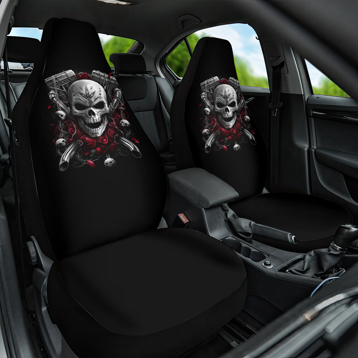 Skull Car Seat Cover Riding Motocycle Girl Rose - Wonder Print Shop