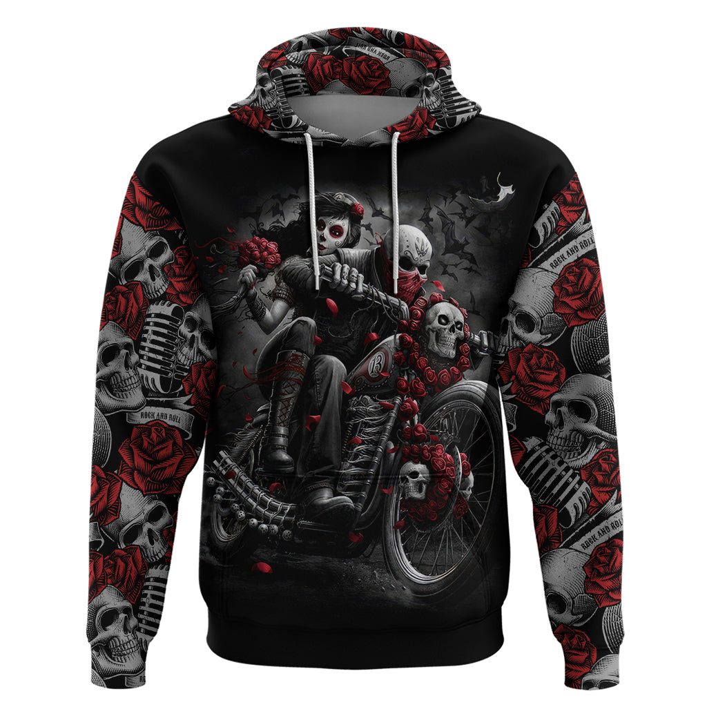 Skull Hoodie Riding Motocycle Girl Rose - Wonder Print Shop