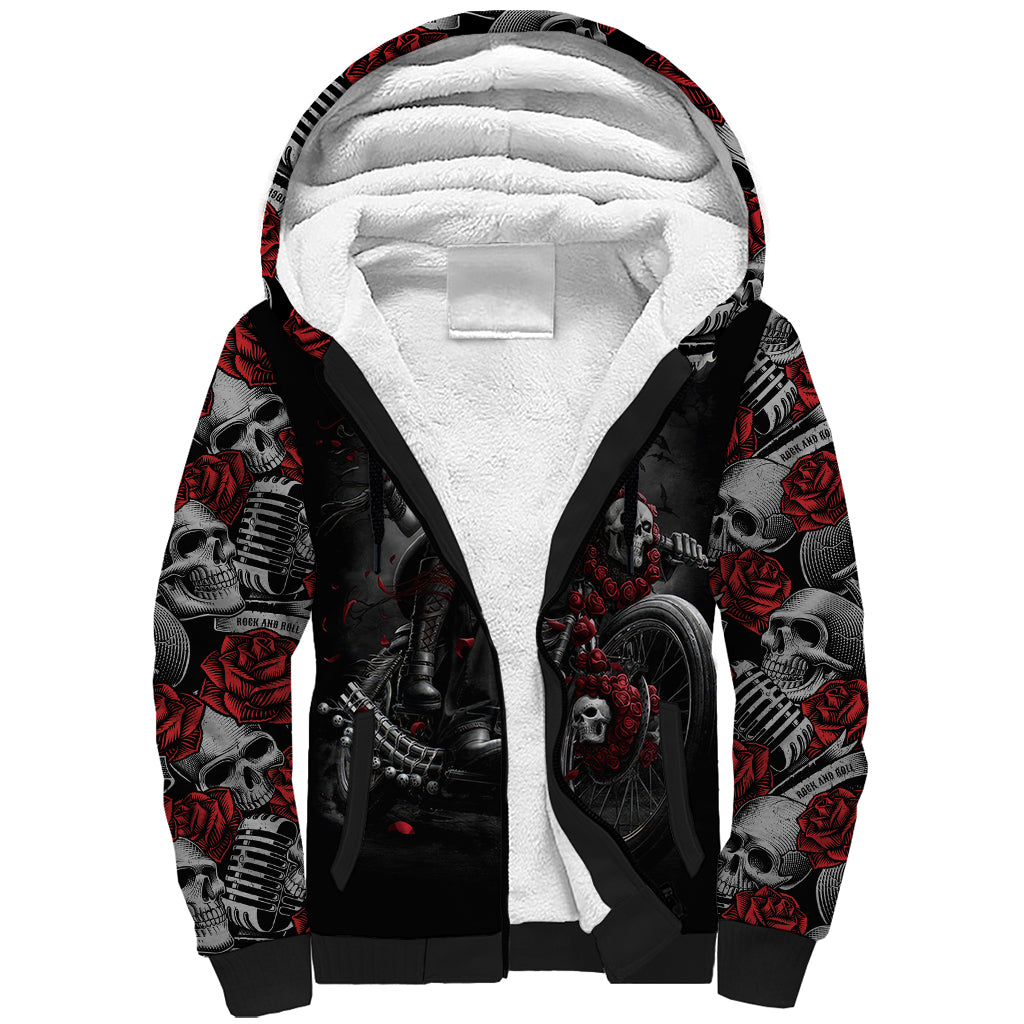 Skull Sherpa Hoodie Riding Motocycle Girl Rose DT01