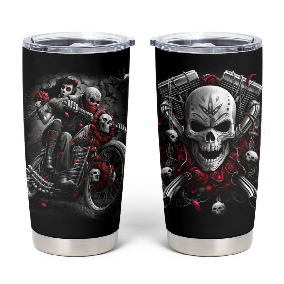 Skull Tumbler Cup Riding Motocycle Girl Rose